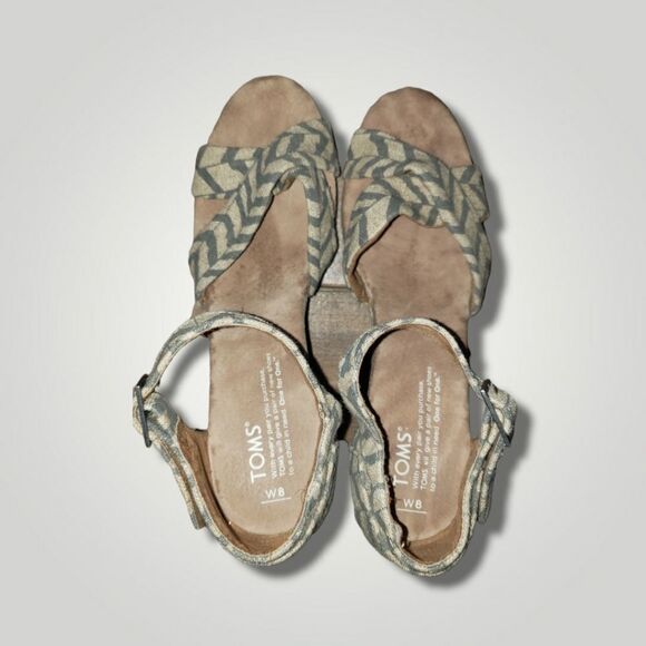 TOMS SIERRA CANVAS STRAPPY WEDGE SANDALS SIZE W8 - Picture 5 of 9